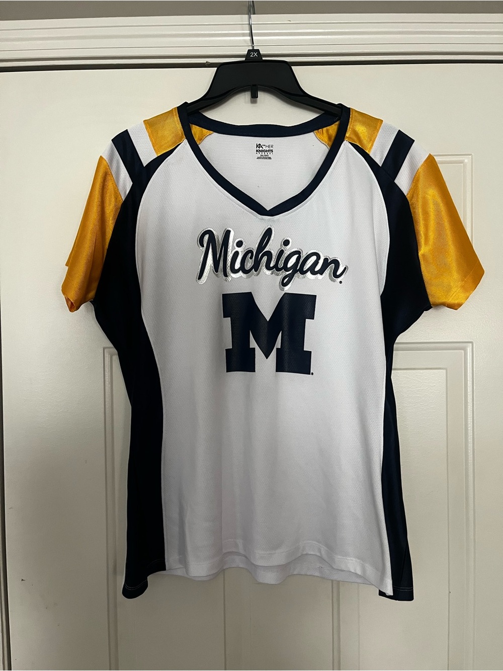 Knights Apparel White Navy & Gold Michigan V-Neck Jersey